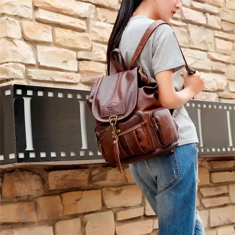 sac à dos rétro pour femme style hong kong, sac de voyage tendance avec crochets, sac à bandoulière souple et polyvalent imperméable 2026