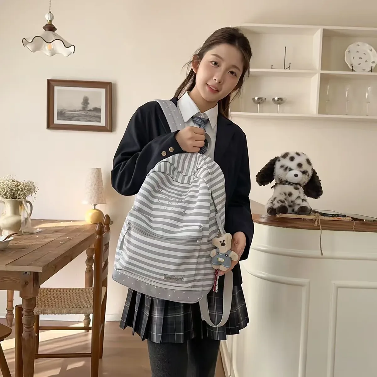 nouveau sac à dos à rayures tendance, unisexe, en nylon, adapté à l'école et à l'éducation, capacité 20-35l, léger, 14 pouces