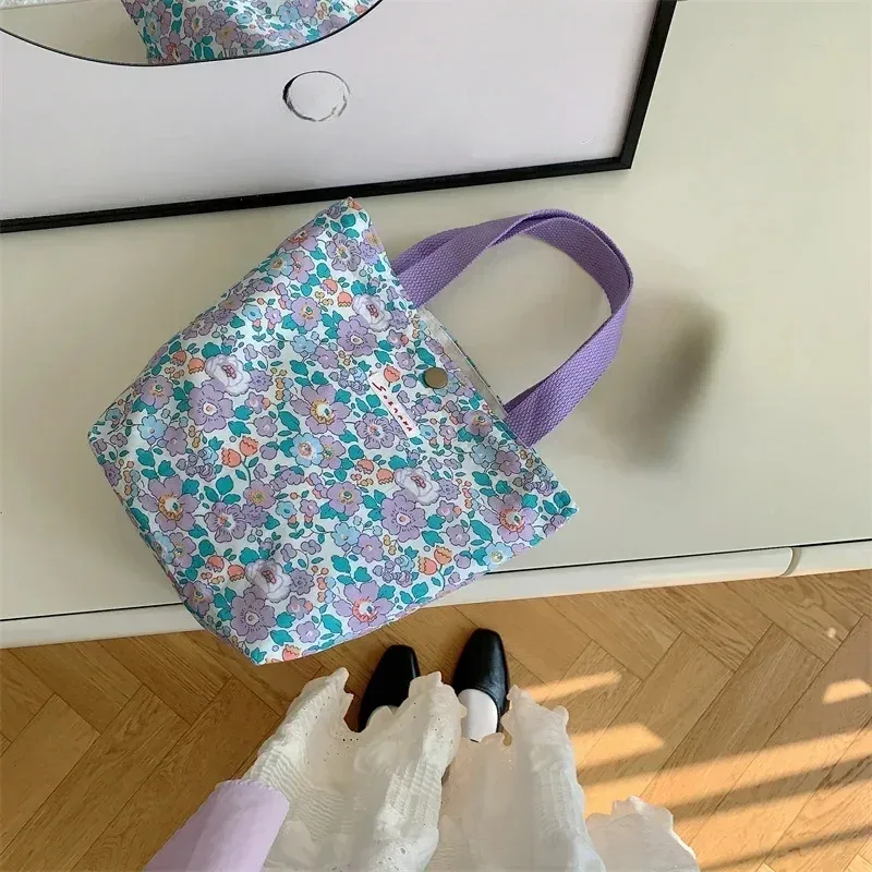 sac de shopping en toile simple pour femmes, sacs à bandoulière pliables, pochette alimentaire de pique-nique, petit fourre-tout, boîte à déjeuner pour étudiants
