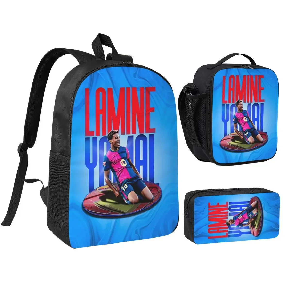 3pecs/ensemble lamine y-yamal football sac à dos pour étudiant haute capacité sac à bandoulière sac à déjeuner trousse à crayons