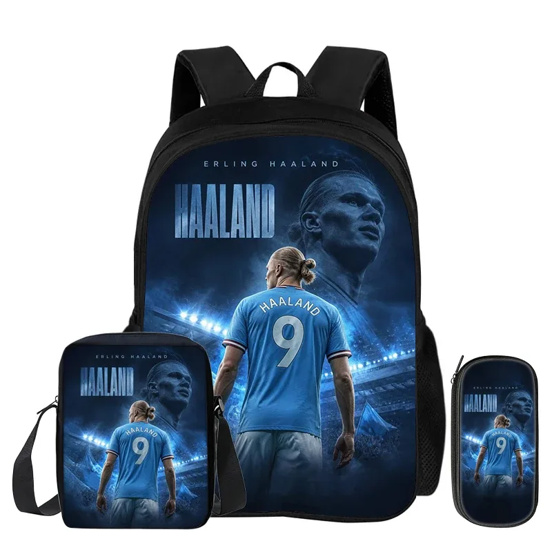 Sac à dos d'école, sac à crayons, sac à dos de sport Haaland pour enfants, ensemble de 3 pièces, sac à dos de footballeur star, cadeau