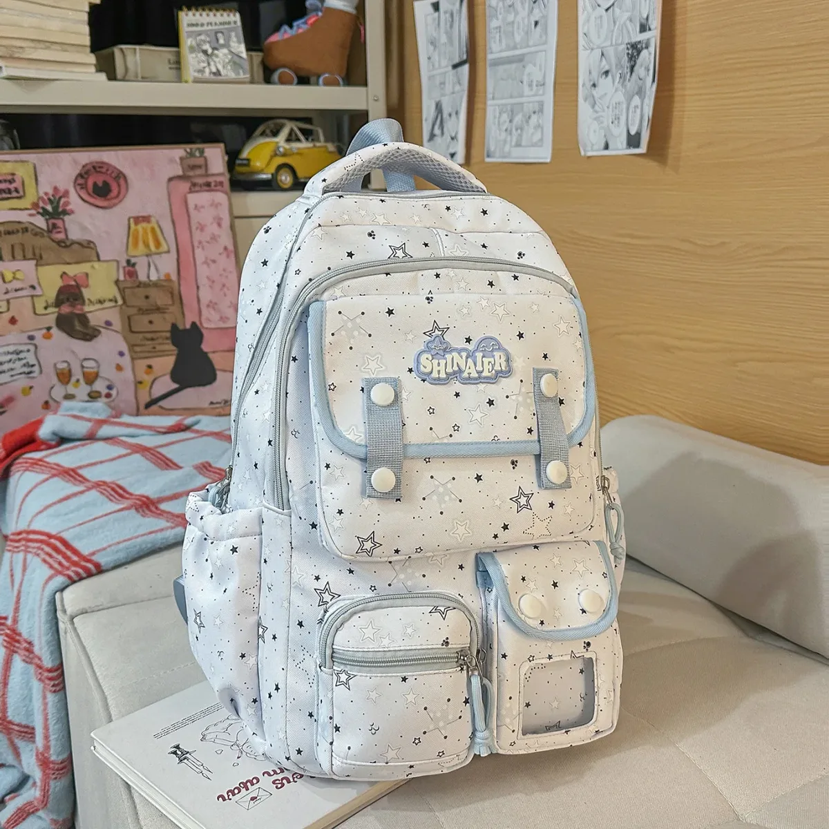 sac à dos d'écolière japonais grande capacité multi-poches pour collégienne, sac à dos transparent style anime ita bag