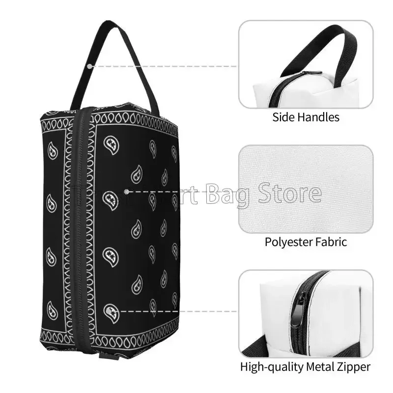 Paisley coloré noir Bandanna bordure écharpe blanc trousse de maquillage trousse de toilette étanche pour les femmes sacs cosmétiques de voyage portables