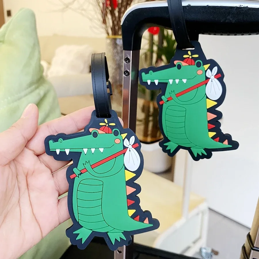 étiquette de bagage dinosaure vert, étiquette de nom de voyage pour valise, sac à dos, station d'aéroport, étiquettes volantes d'embarquement mâle/femelle, 1 pièce/2 pièces