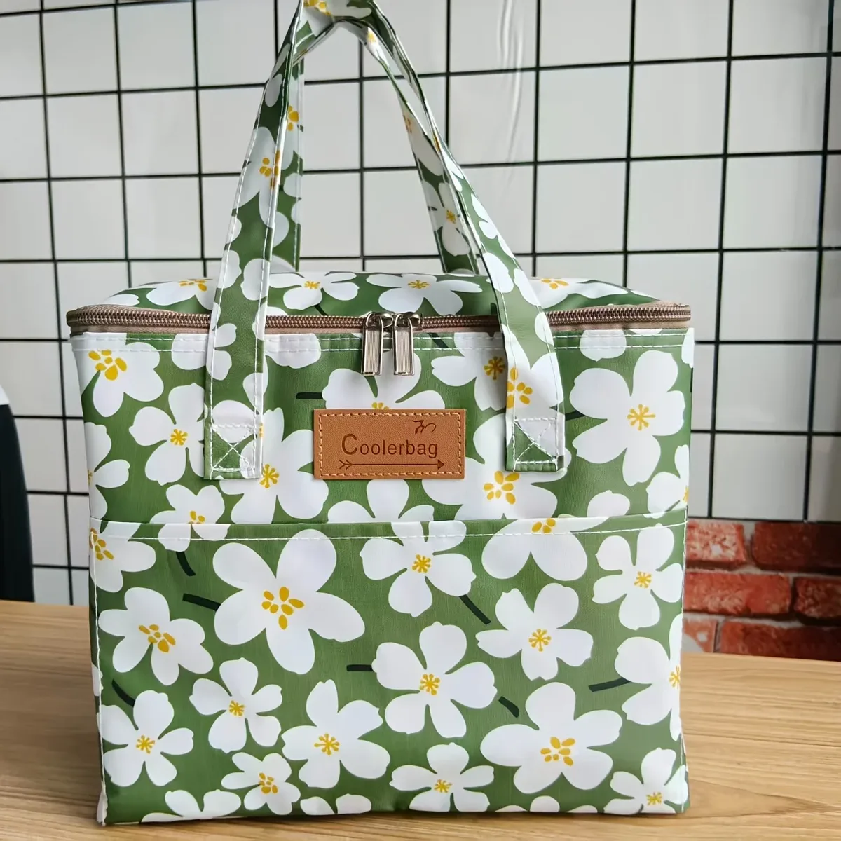 sac isotherme carré portable d'extérieur en tissu oxford imprimé à quatre poches, grande capacité, sac fourre-tout thermique multifonctionnel