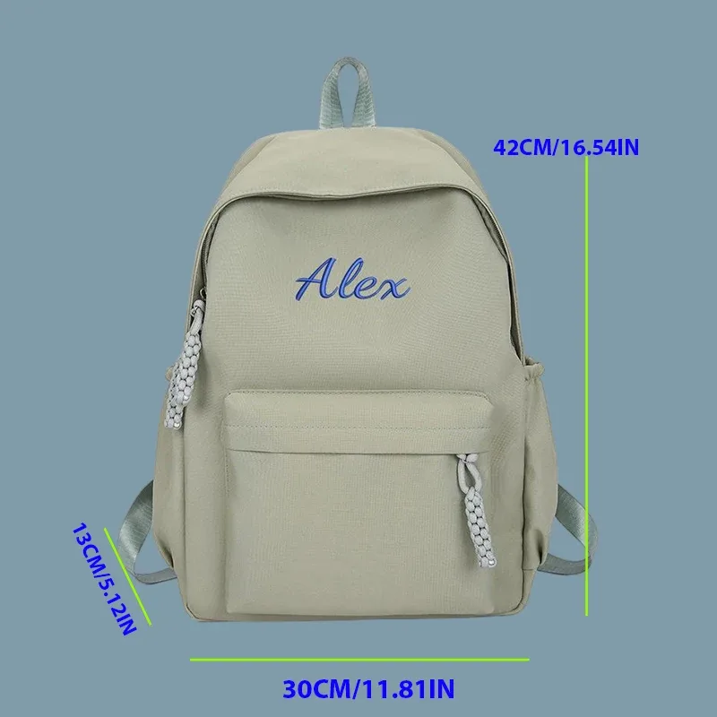 sac à dos personnalisé brodé - style universitaire, fabriqué en tissu uni de haute qualité, grande capacité, élégant et simple.