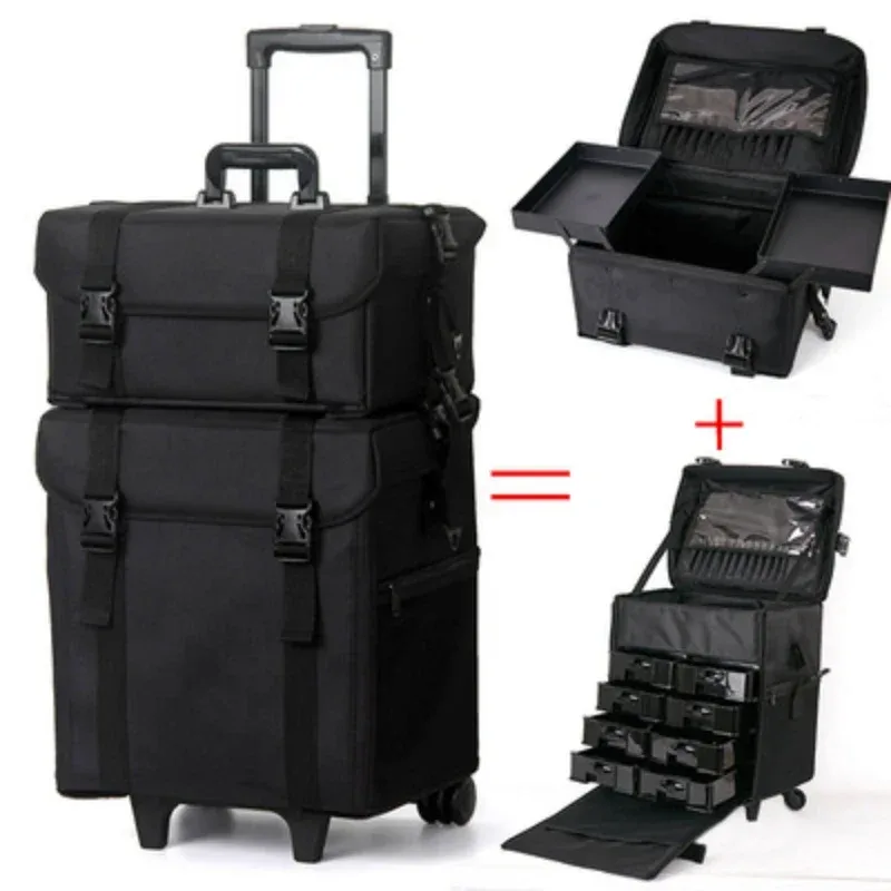 valise à roulettes professionnelle, grand sac à cosmétiques, trolley, broderie, maquillage, miles, rolley