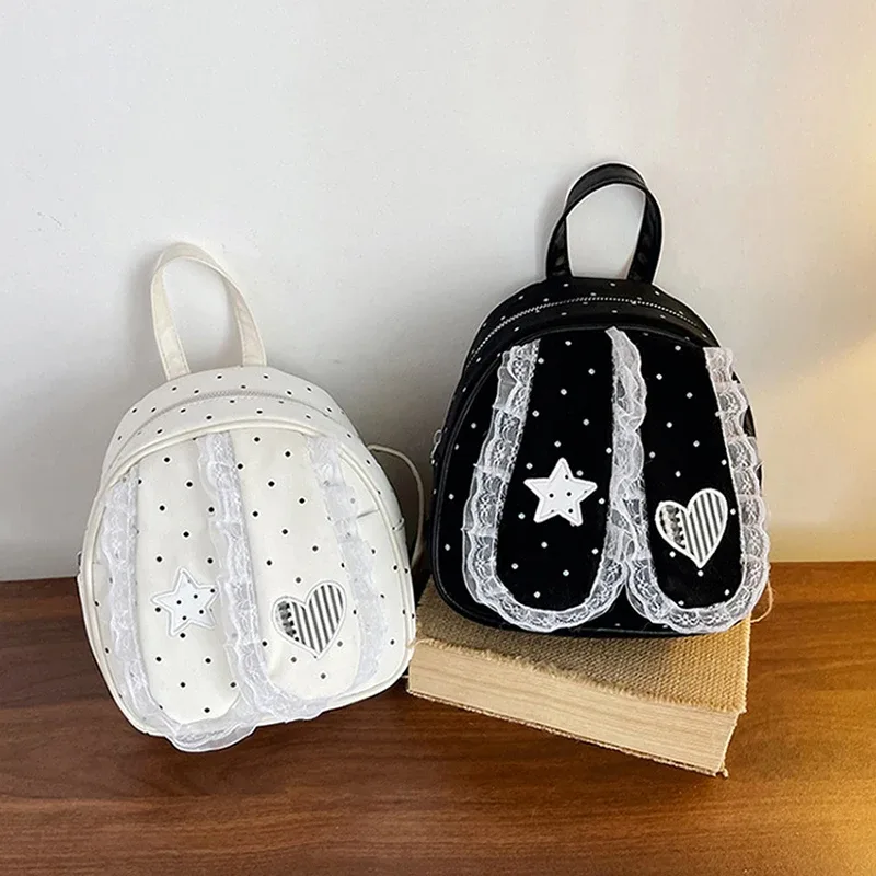 sac à dos à pois avec oreilles de lapin pour femmes, sac à bandoulière léger, sac à main en dentelle, sac fourre-tout mignon pour l'école et les voyages