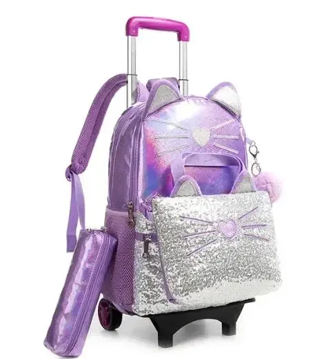 sac à dos d'école à roulettes sac d'école avec roulettes sac cartable enfants école sac à dos roulant pour filles sac de chariot d'école