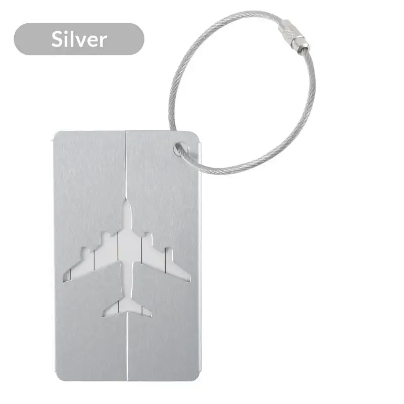 étiquette de bagage en alliage d'aluminium pour avion, anti-perte, avec porte-carte d'identité, couleur unie, accessoires de voyage