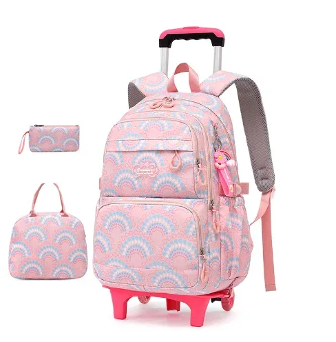 sac à dos à roulettes scolaire 3 pièces sac à déjeuner sac à crayons pour enfants sac à roulettes étanche fille école sac à dos à roulettes ensemble de sacs pour les filles
