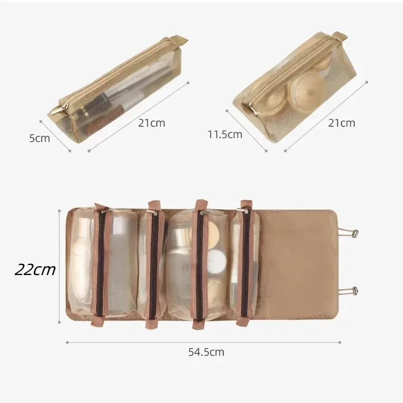 sac à cosmétiques détachable, grande capacité, 4 en 1, sacs à maquillage portables, sac de rangement pliable pour cosmétiques de voyage, trousse de toilette