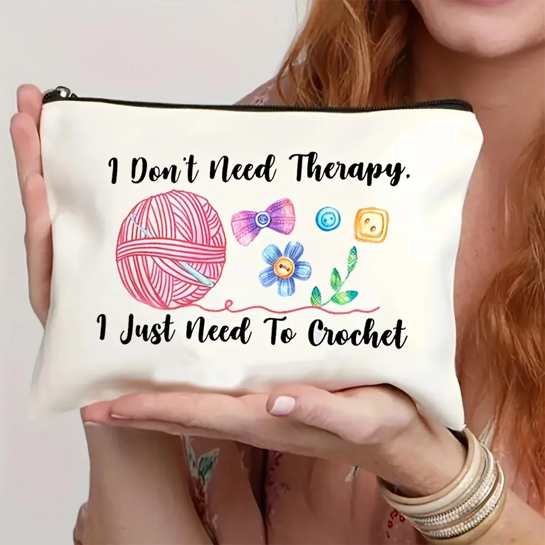 trousse de maquillage au crochet - "je n'ai pas besoin de détendre j'ai juste besoin de crochet" pochette zippée design pochette cosmétique pliable, multifonctionnelle