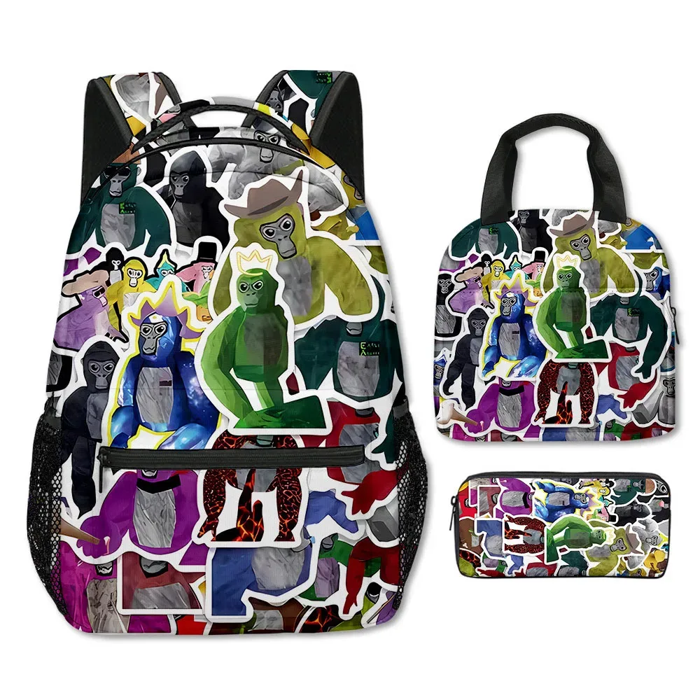 mode nouveauté cool nouveauté gorille tag impression 3d 3 pièces/ensemble étudiant sacs d'école sac à dos pour ordinateur portable bandoulière sac à déjeuner porte-crayon