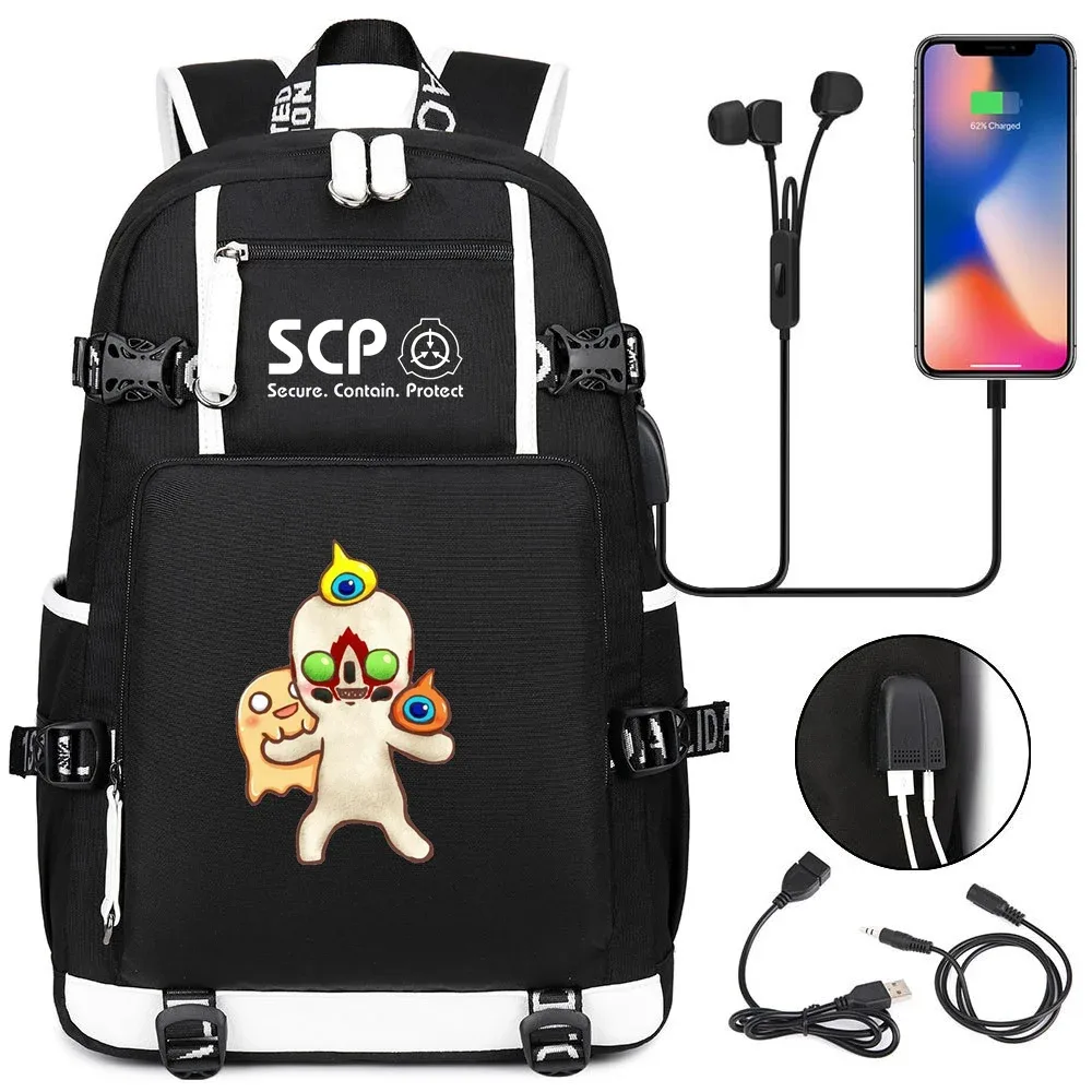 sac à dos scp foundation cartable noir, sacs d'école de dessin animé pour enfants adolescents, sac à dos de voyage scp, sacs initiés par ordinateur portable usb