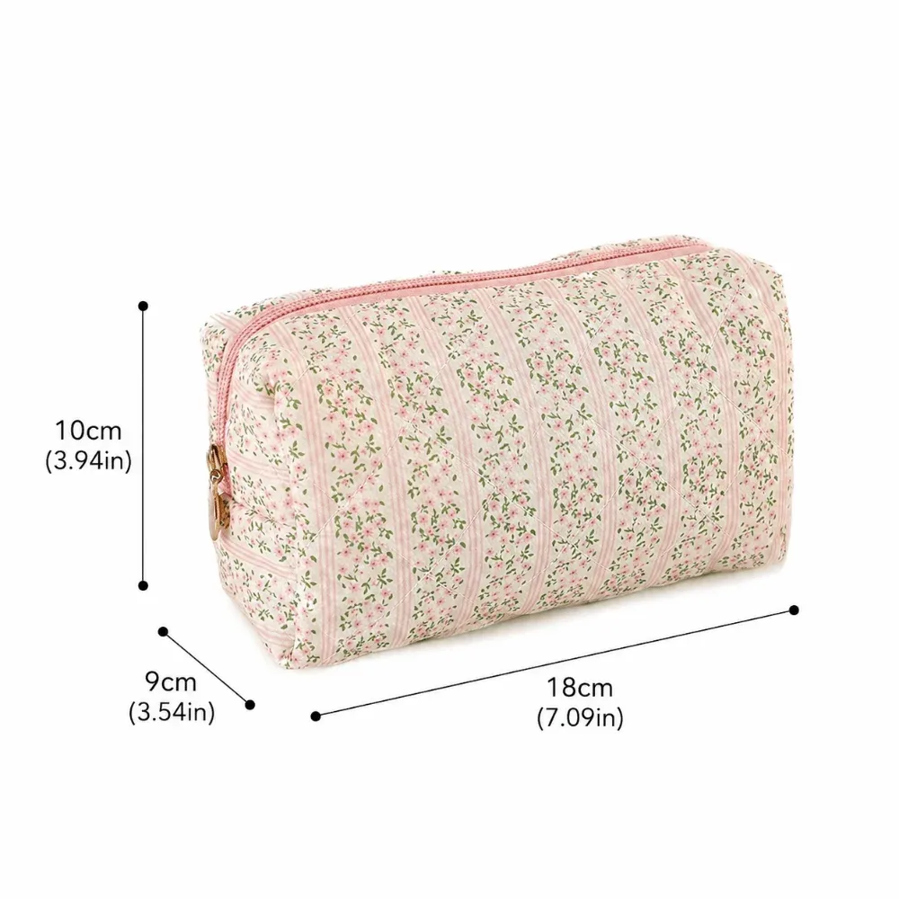 trousse de maquillage durable en coton doux, imprimé floral matelassé, grande capacité, pochette cosmétique, trousse de toilette pour soins de la peau et essentiels de beauté
