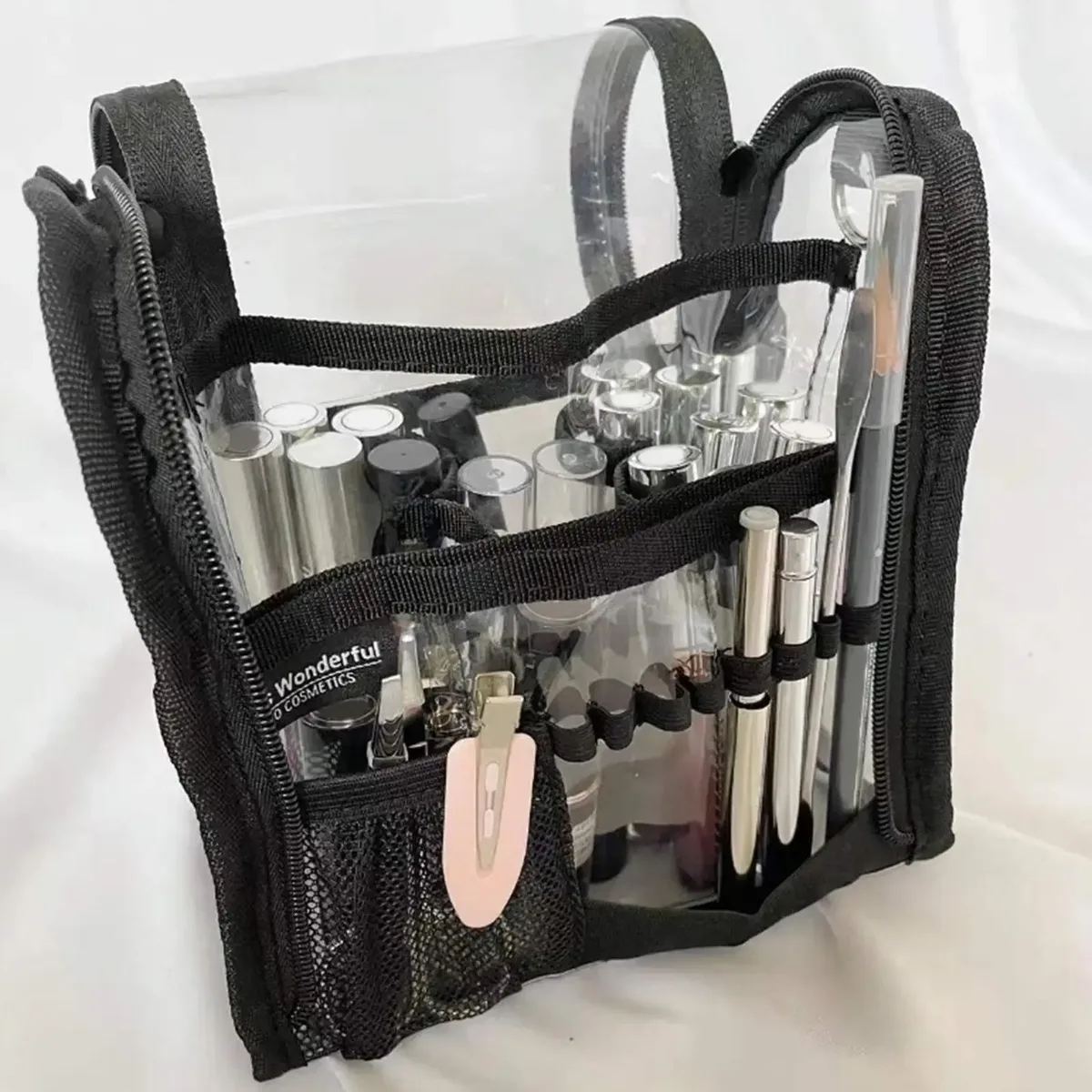 grande trousse de maquillage transparente multifonctionnelle, imperméable, portable, pour artistes maquilleurs, pour l'extérieur, la chambre, la salle de bain, le bureau, la maison