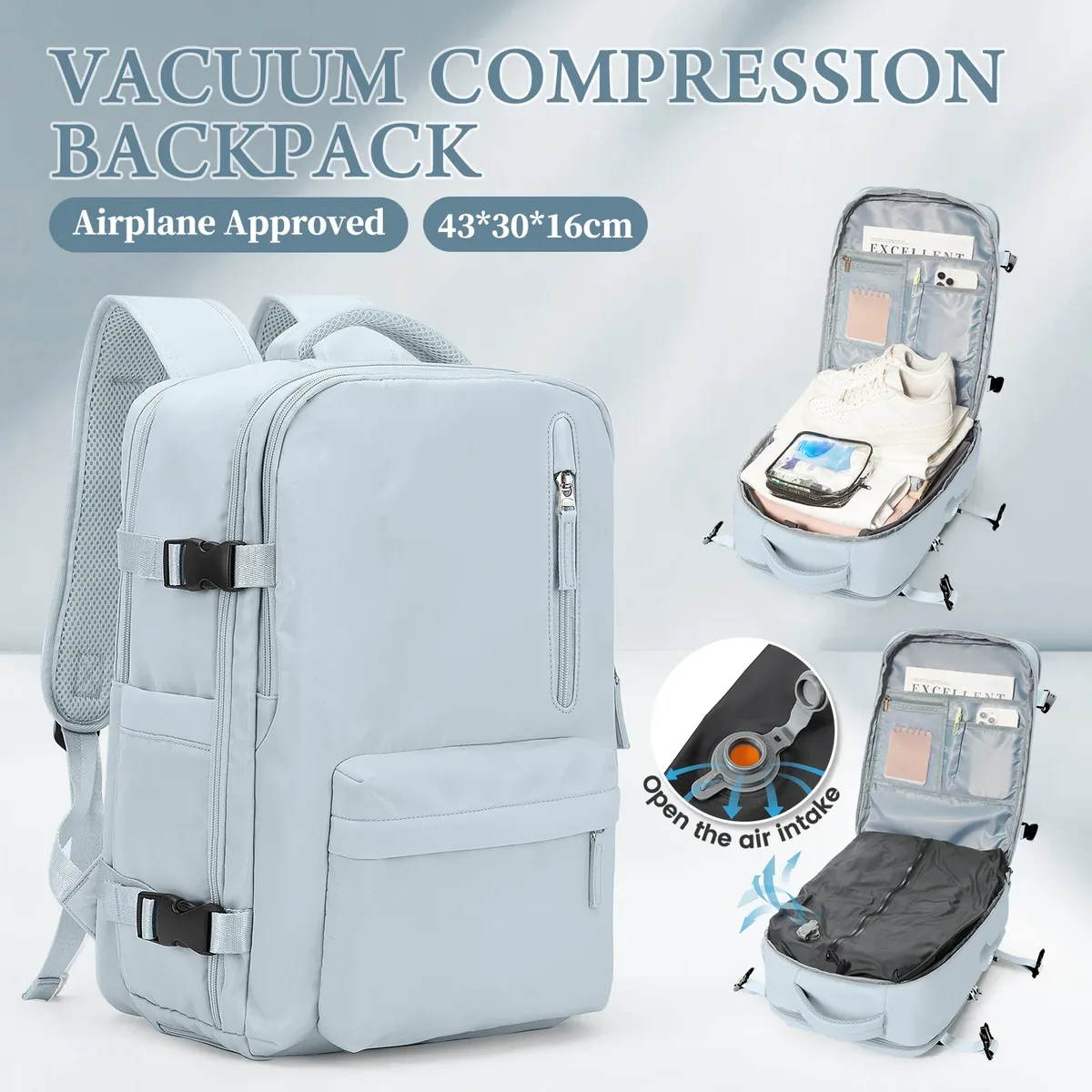 sac à dos de voyage à compression sous vide – sac de randonnée pliable de grande capacité, sac léger pour ordinateur portable, sac à dos essentiel de voyage en plein air