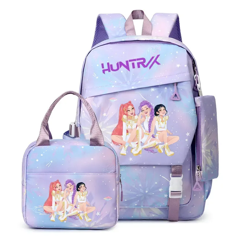 lot de 3 sacs à dos k-pop demon hunters pour filles, adolescents, femmes et enfants, pour l'école primaire et secondaire