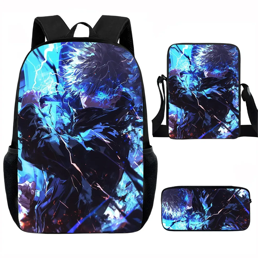 j-jujutsu kaisen 3 pièces ensemble sac à dos 40 cm/15.7 pouces sacs d'école sac à bandoulière trousse à crayons sac de livre d'ordinateur pour garçons filles meilleur cadeau