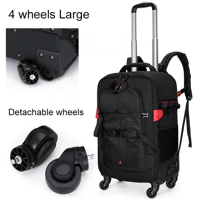 sac à dos photographique à roulettes professionnel, valise de voyage pour appareil photo, sac à dos à roulettes pour appareil photo numérique vidéo