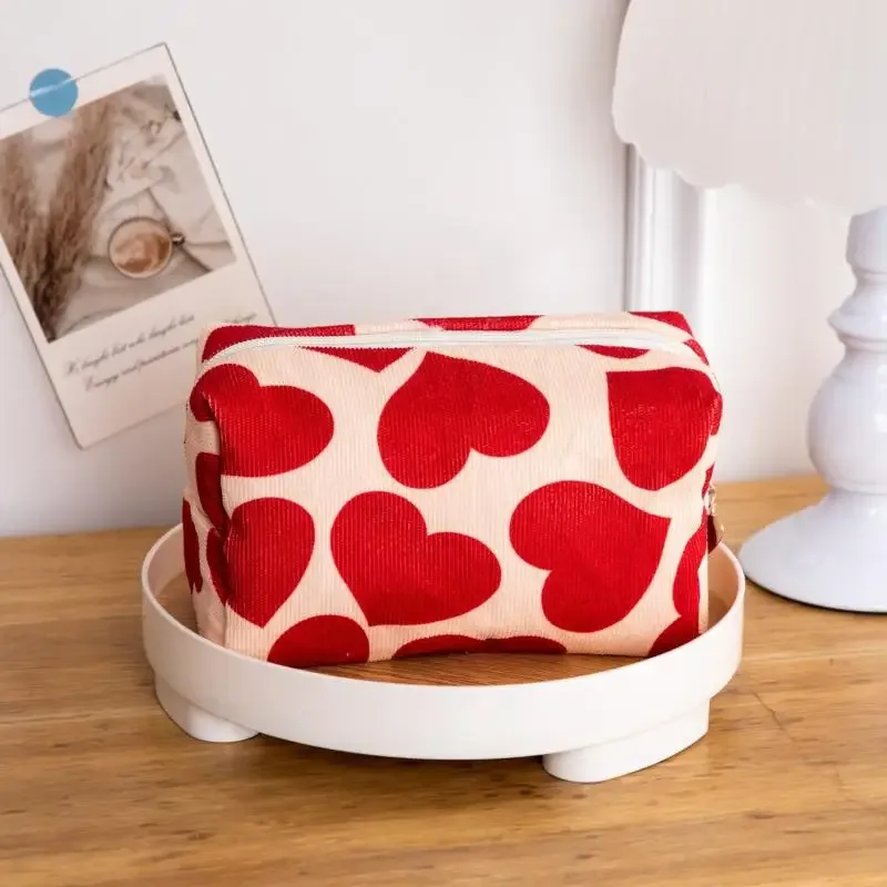 sac à cosmétiques en velours côtelé pour femmes, pochette de maquillage portable de voyage, sac de rangement de toilette de lavage, sac à main organisateur de crayons mignon
