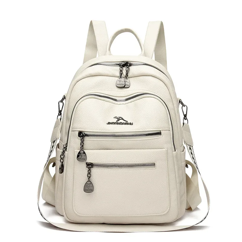 sac à dos en cuir véritable pour femmes, tendance, grande capacité, polyvalent, pour les déplacements quotidiens, les voyages, avec sangle réglable et fermeture éclair