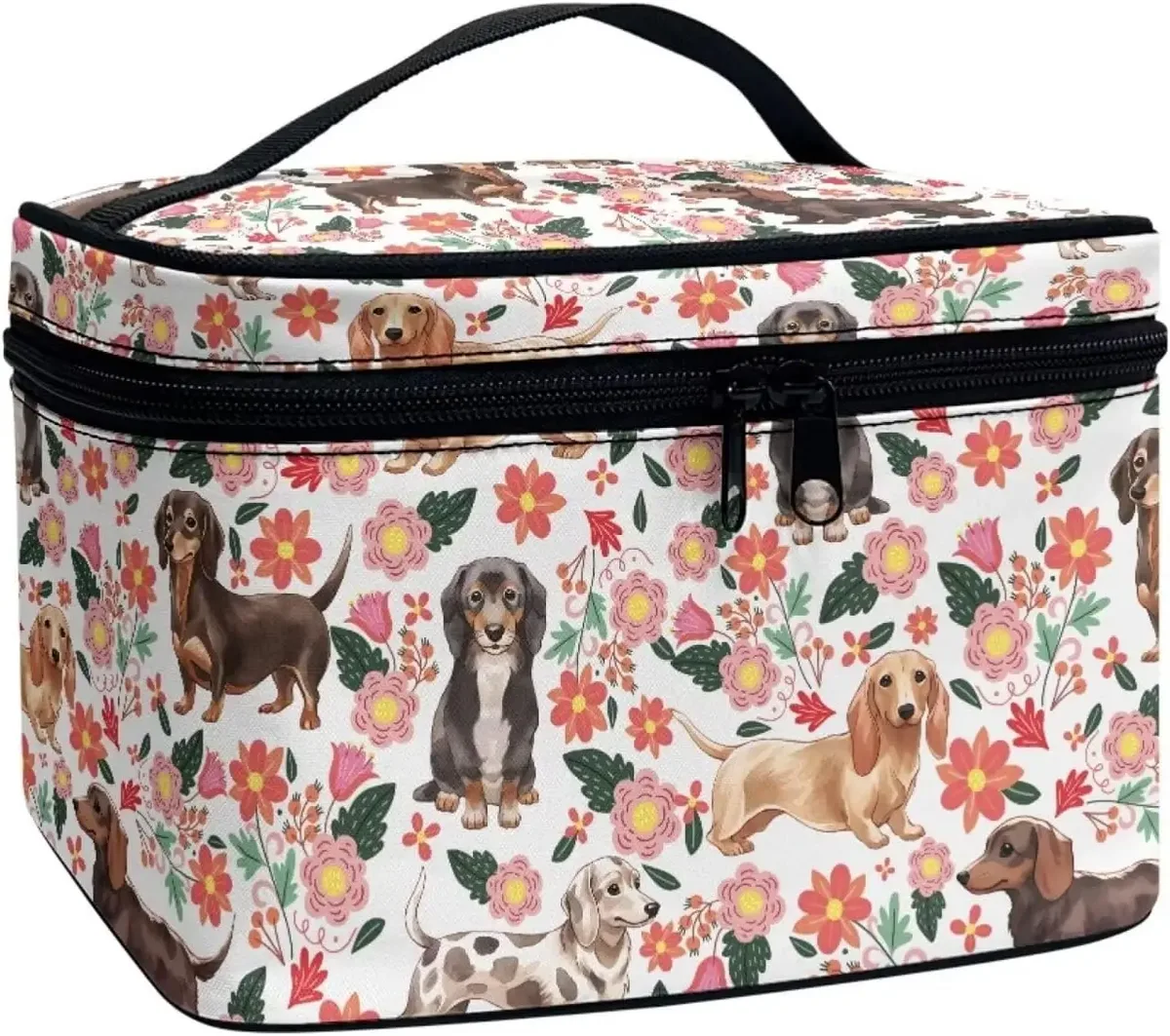 bronwn-trousse de maquillage portable avec fermeture à glissière, sac de toilette, fourre-tout pour cosmétiques, poudres imprimées, rétro, salle plus lente