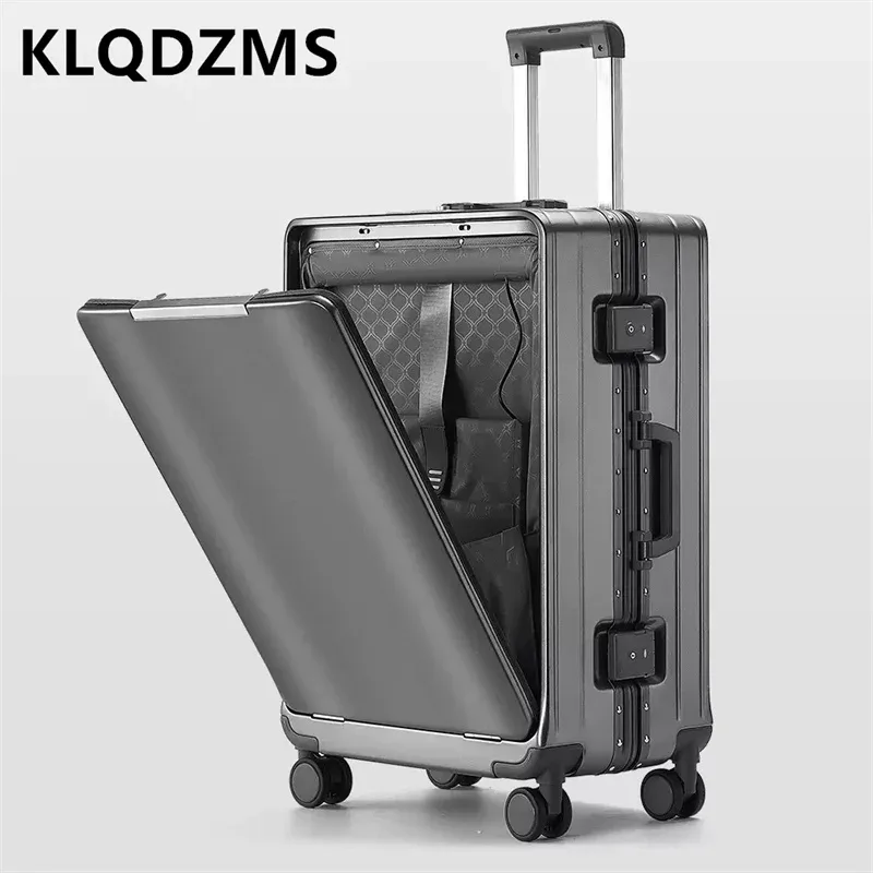 KLQDZMS – valise multifonctionnelle à ouverture frontale, avec cadre en aluminium, 20/24/26 pouces, grande capacité, avec mot de passe, pour voyage