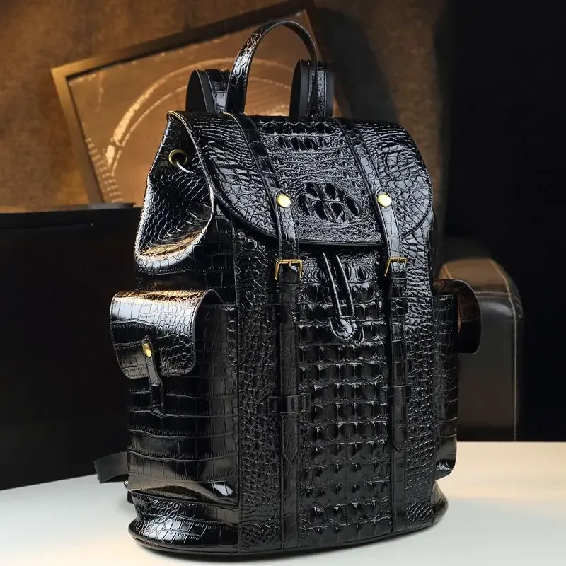 sac à dos en cuir d'alligator grande capacité pour hommes et femmes, idéal pour les voyages, les affaires et les étudiants, sac d'école en cuir pour femmes