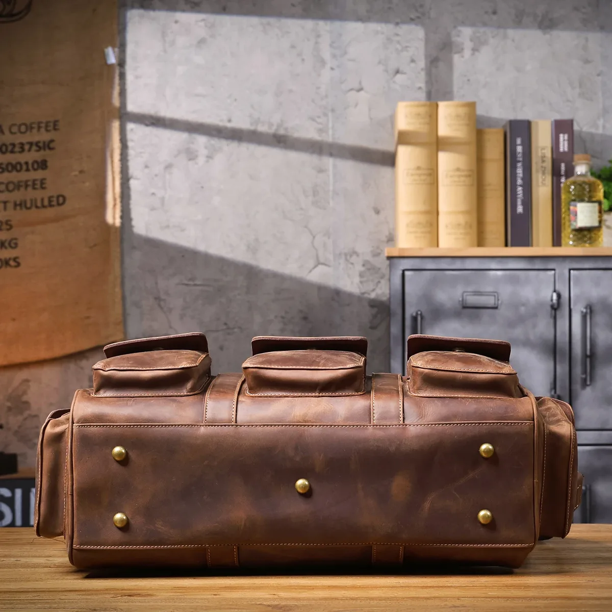 s.worker sac de voyage en cuir véritable de grande capacité, sac de week-end en cuir de vache vintage, sac de voyage pour homme, sac de sport, style rétro