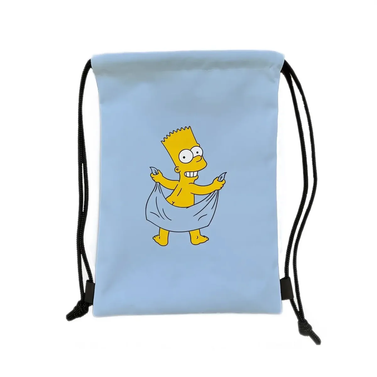 sac à dos de sport à cordon de serrage avec personnage jaune de dessin animé, imprimé garçon sur skateboard, sac de rangement portable pour voyage et shopping
