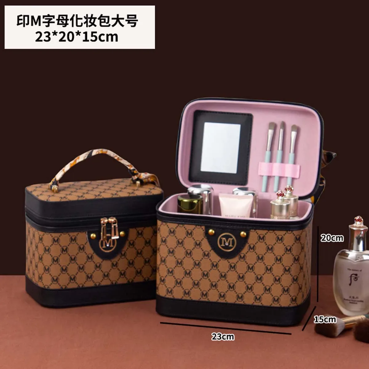 trousse de maquillage rétro surdimensionnée, boîte de rangement multifonctionnelle, portable, imperméable, foulard en soie, valise, nouvelle collection