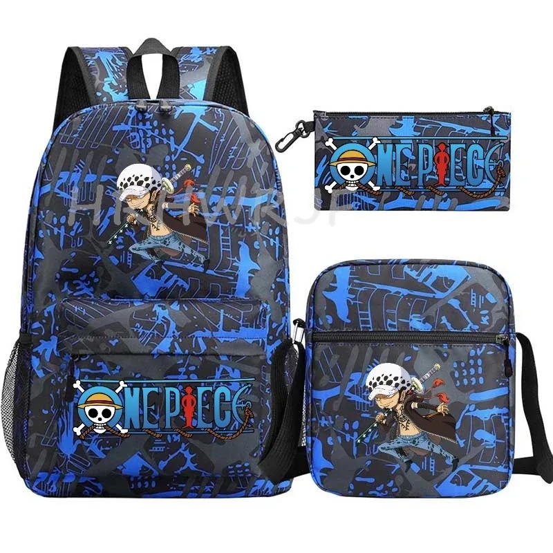 sac à dos anime one piece monkey d. luffy, grande capacité, décontracté, pour étudiants, sac d'école, 3 pièces, léger, pour femmes et hommes, voyage, mochilas décontractées