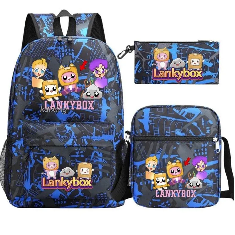 sac à dos tendance lankybox camouflage 3 pièces, grande capacité, pour adolescents, ordinateur portable, école, avec sac à bandoulière, anime, hommes, voyage, mochilas, cadeau