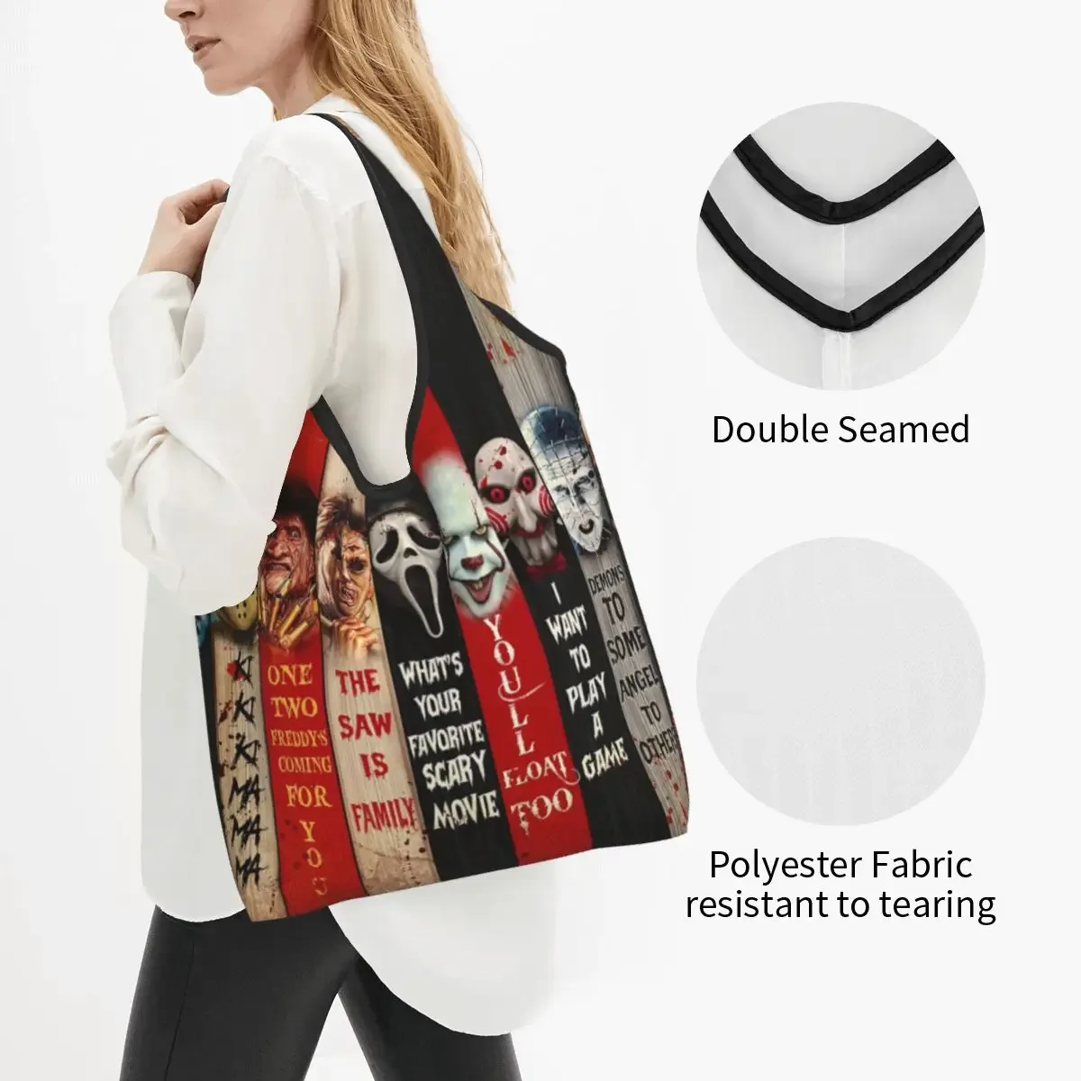 Sac à provisions réutilisable personnalisé pour femme, sac fourre-tout portable, sacs d'épicerie, Halloween, film d'horreur, Rick