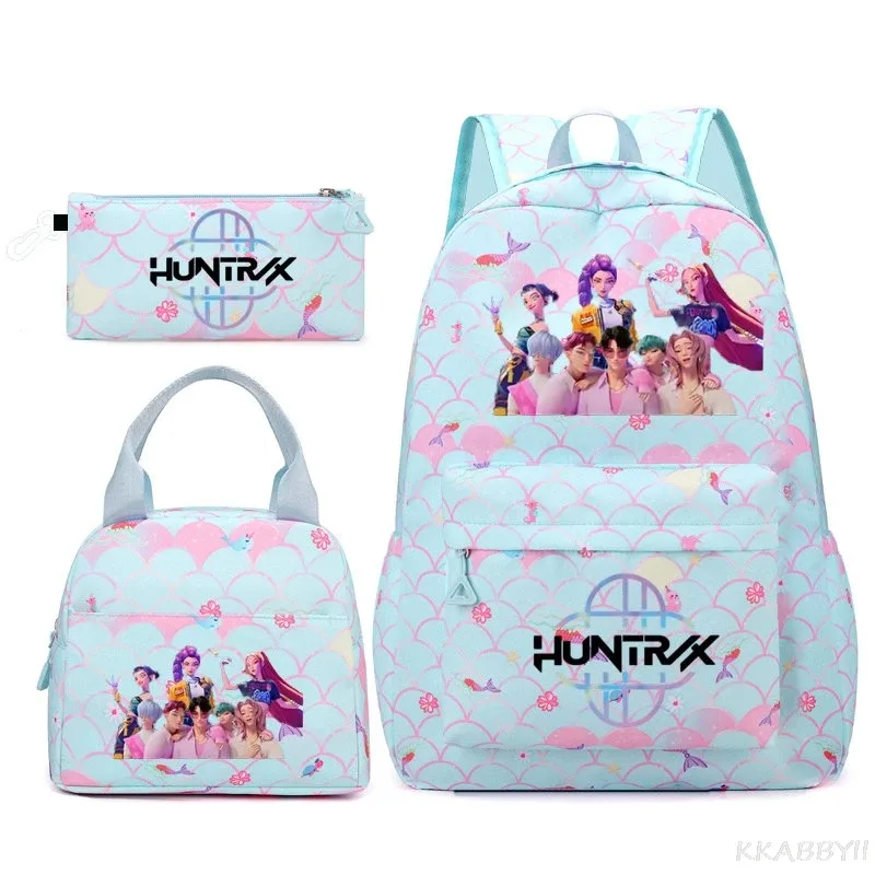 nouveau sac à dos kpop demon hunters huntr/x, 3 pièces, léger, respirant, grande capacité, pour l'école, les voyages, pour femmes, mochilas