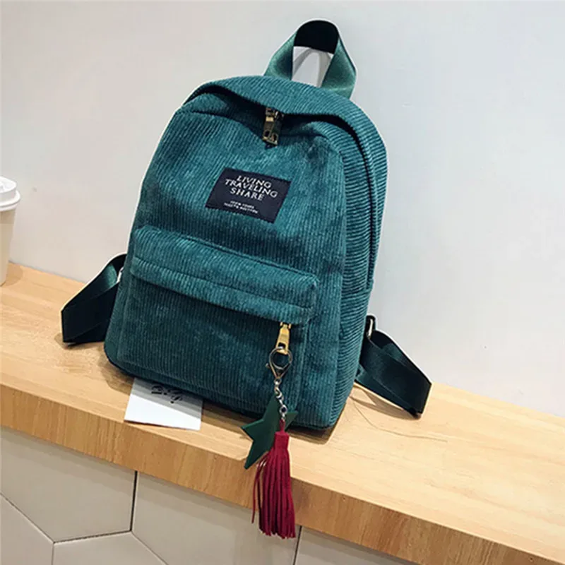 mini sac à dos en velours côtelé simple pour femme, style campus, capacité de document pure, double initié, solide, mode