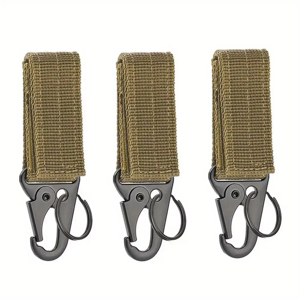 lot de 3 mousquetons tactiques edc pour extérieur, porte-clés en sangle de nylon, support de clés, crochet de ceinture pour sac à dos de camping, boucle de suspension, clip multifonction