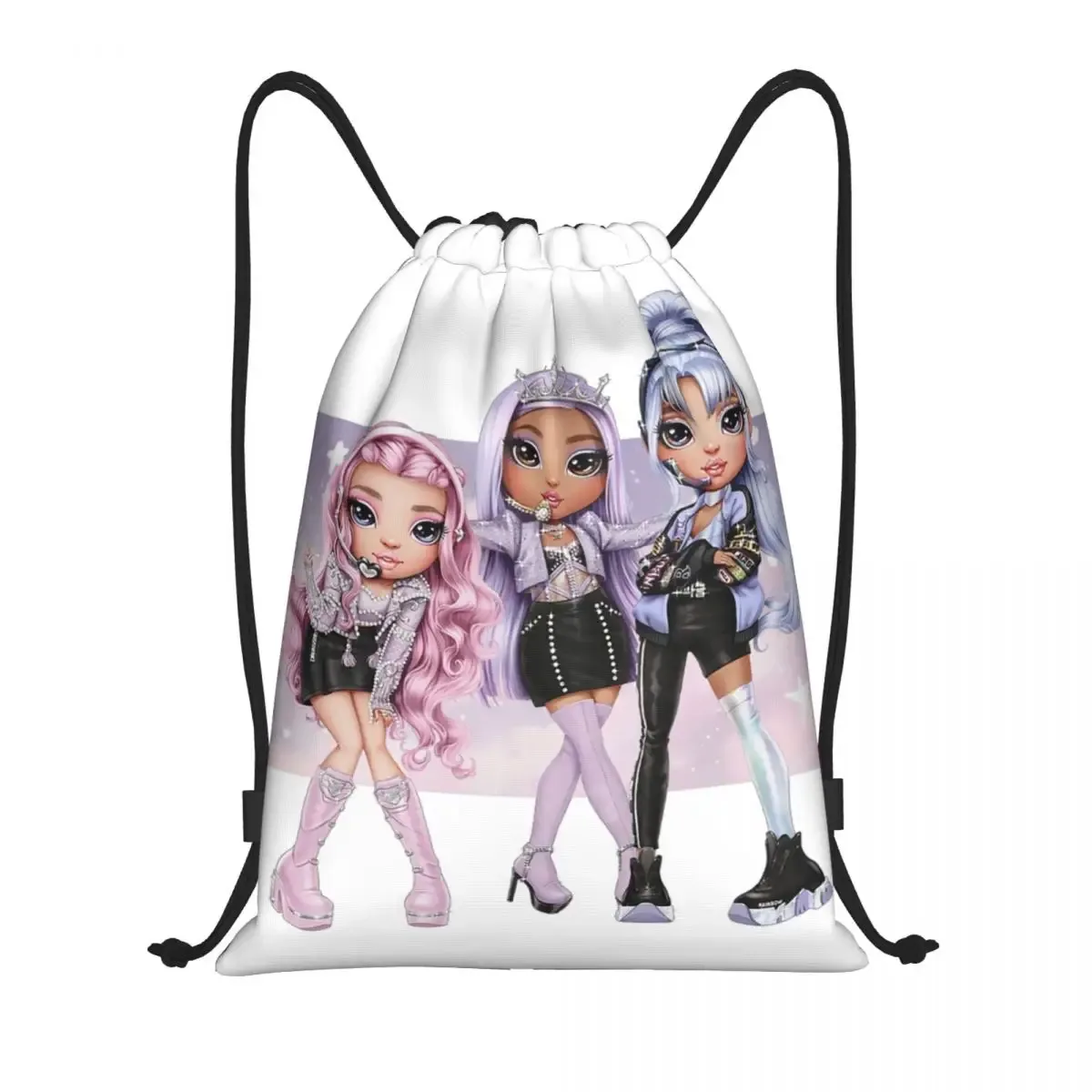 sac à dos personnalisé arc-en-ciel avec cordon de serrage pour pause d'hiver, sac de sport pour femmes et hommes, sac d'entraînement de dessin animé tv