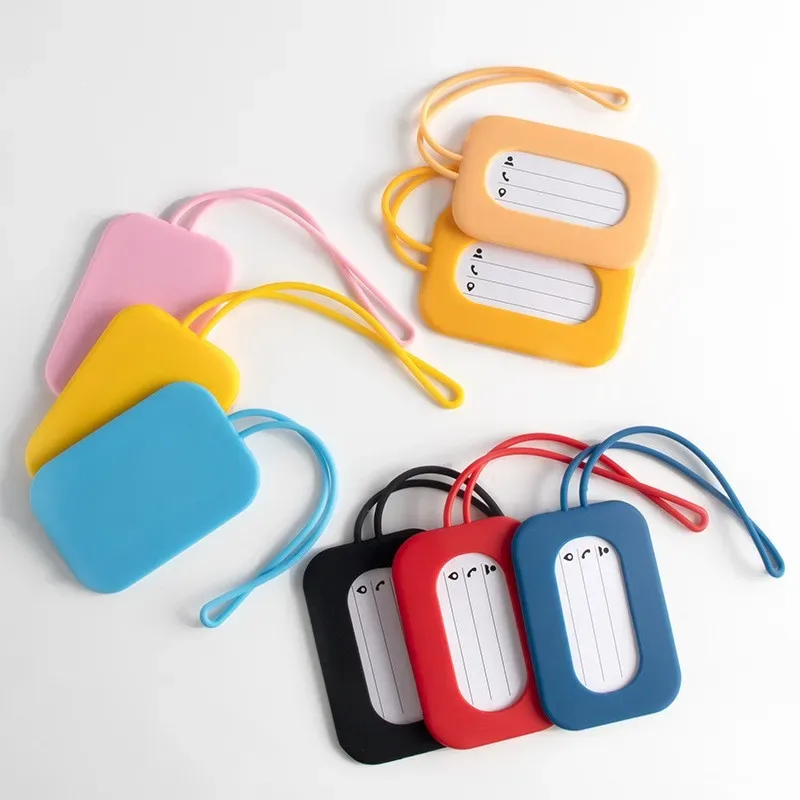 étiquettes de bagage de voyage en silicone, porte-nom et carte d'identité, couleur unie, étiquette de valise, étiquette de bagage d'embarquement, accessoires de voyage