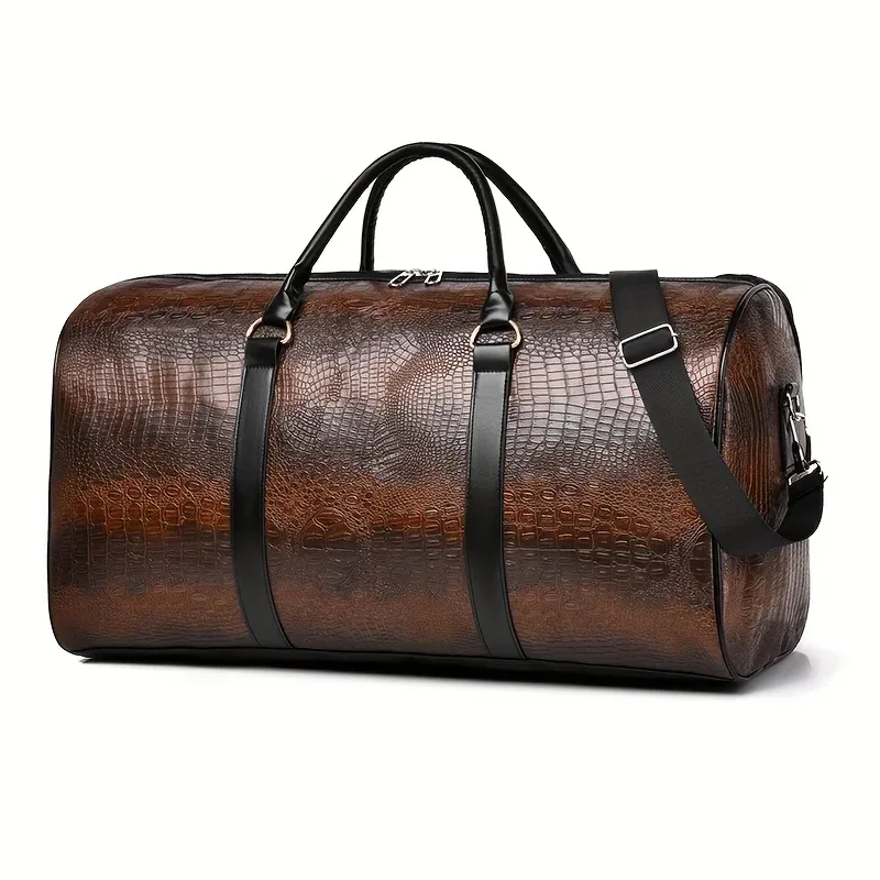sac polochon de voyage rétro texturé crocodile de grande capacité – bagage de vacances unisexe durable, cadeau polyvalent pour hommes et femmes
