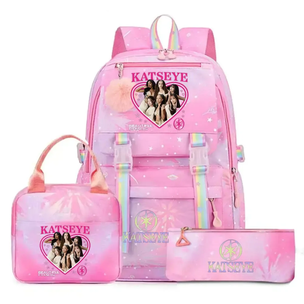 ensemble de sac à dos katseye print avec sac à lunch et trousse à crayons, sac à dos d'extérieur léger et respirant de grande capacité