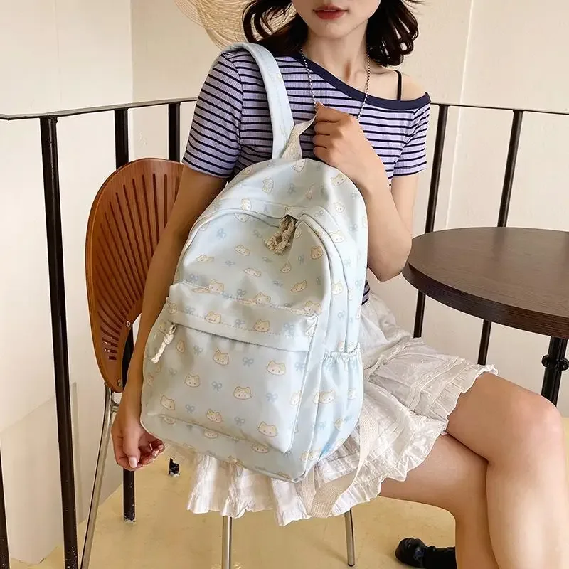 Sac à dos imprimé chat de dessin animé mignon, cartable d'étudiant de grande capacité, sac Girly délicat et tendance, sacs de voyage portables cadeaux