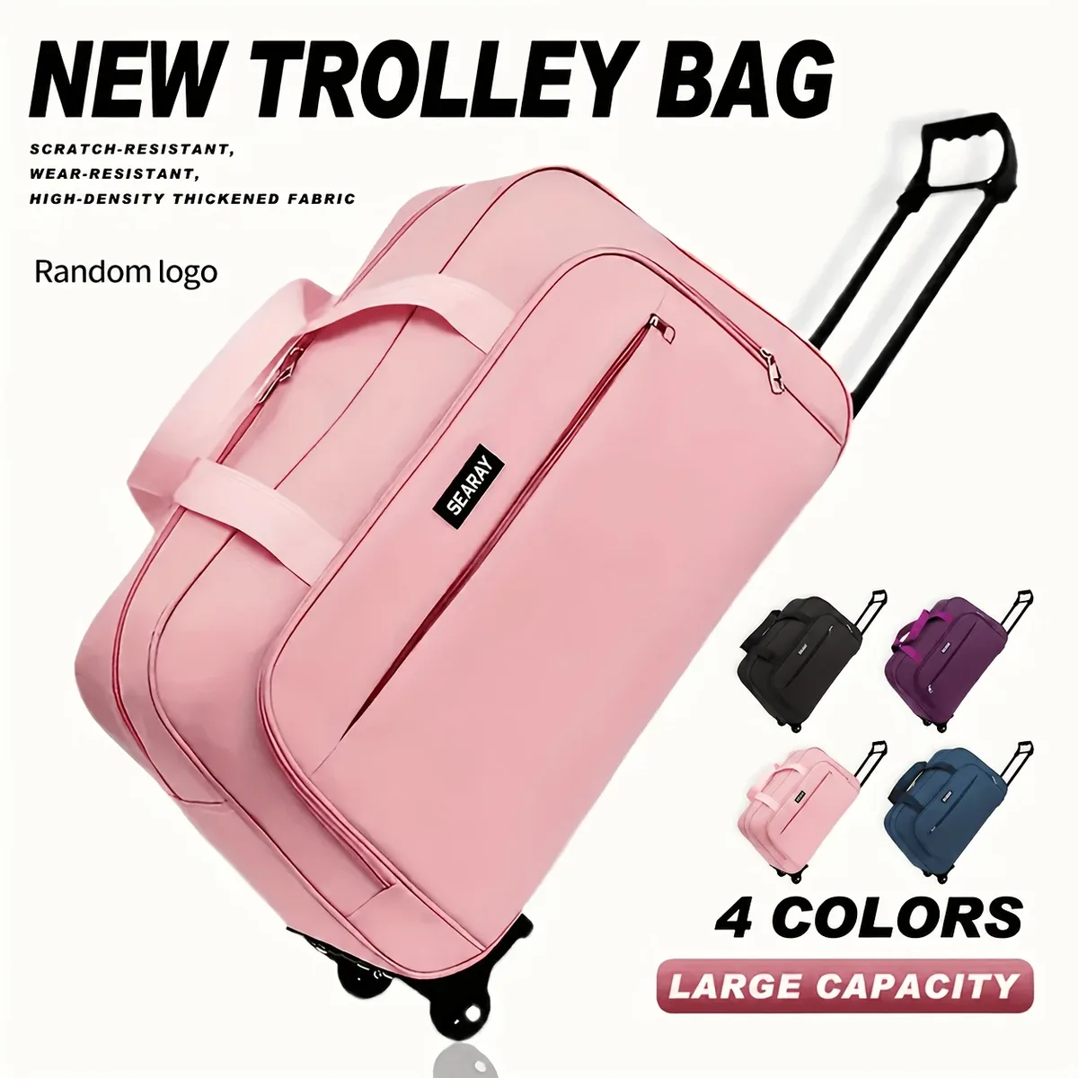 Sac de voyage avec poignée et roulettes, bagage pliable de grande capacité, adapté aux voyages, aux vacances et aux trajets quotidiens.