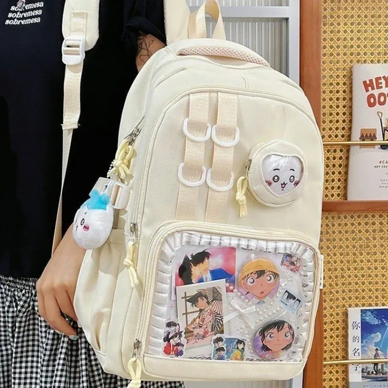 nouveau sac à dos transparent avec badge de bricolage, sac ulzzang ita y2k, cartable de grande capacité pour femmes, sac à dos à la mode et beau