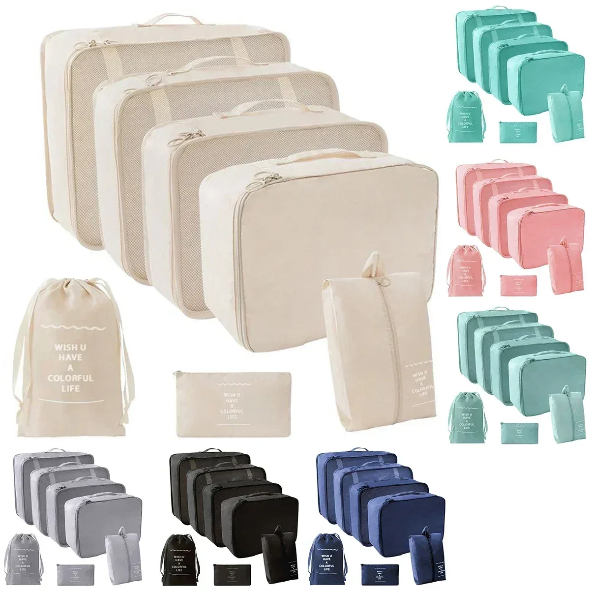 ensemble de 7 cubes d'emballage de voyage, organisateur de bagages à compression transparent pour valises, vêtements et voyages