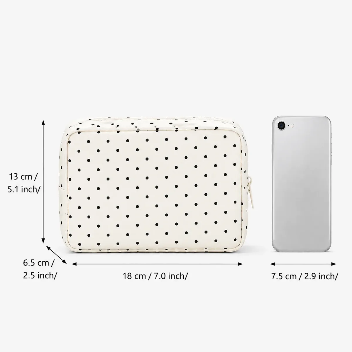 trousse de maquillage noire à pois, pochette portable grande capacité, organisateur de toilette pour femmes, essentiels de beauté quotidiens et de voyage