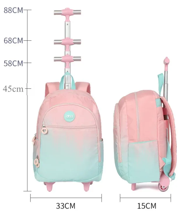 sac à dos à roulettes pour l'école, sac à roulettes pour l'école primaire, sac à roulettes pour filles, valise à roulettes pour filles