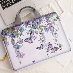 un ensemble, deux styles, sacoche pour ordinateur portable imprimée avec motif glycine et papillon, adaptée aux ordinateurs portables de 14 pouces